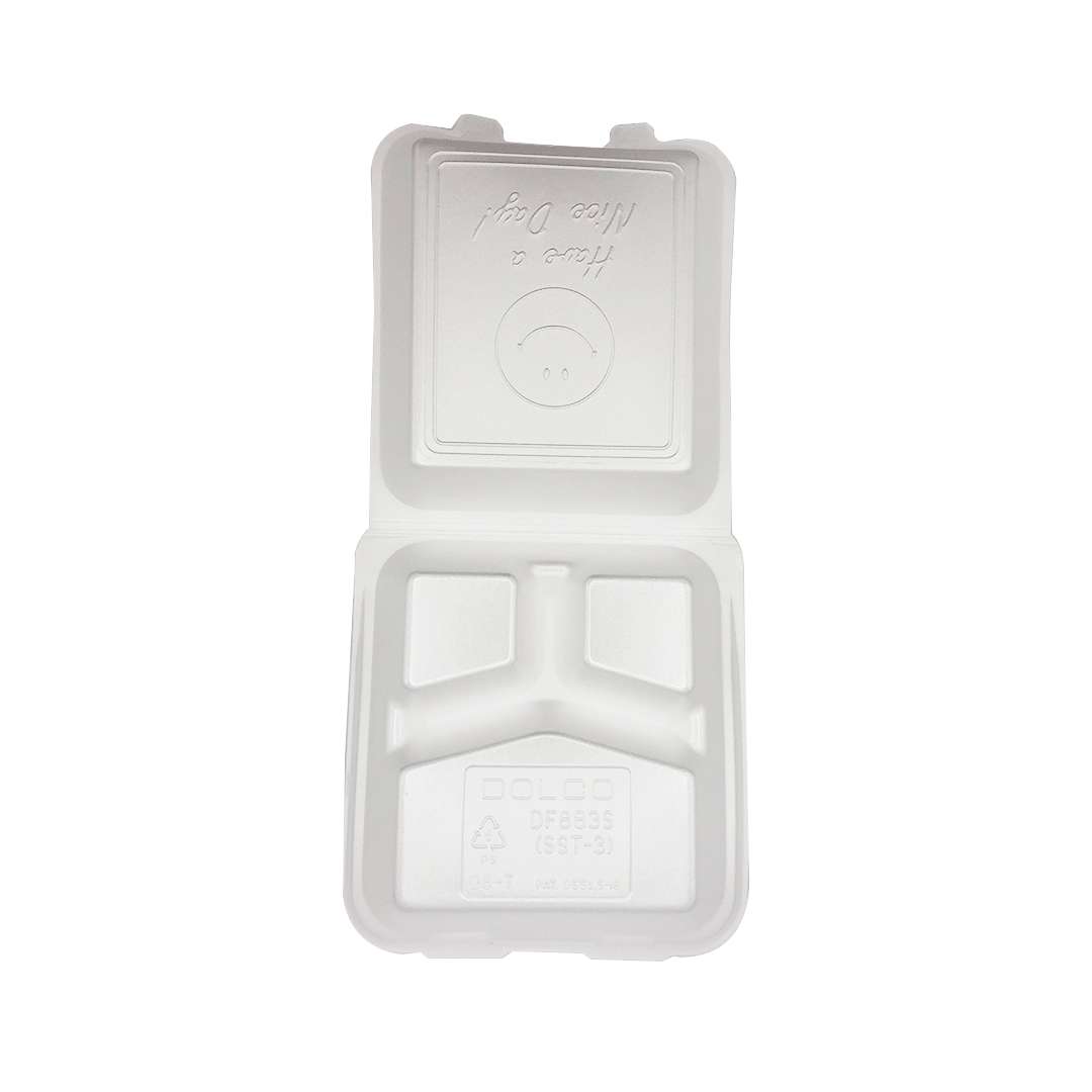 thumbnail image 2 of Dart 85HT3R Foam Hinged Lid Container - 3 Compartment, Case Of 200 2 of 13